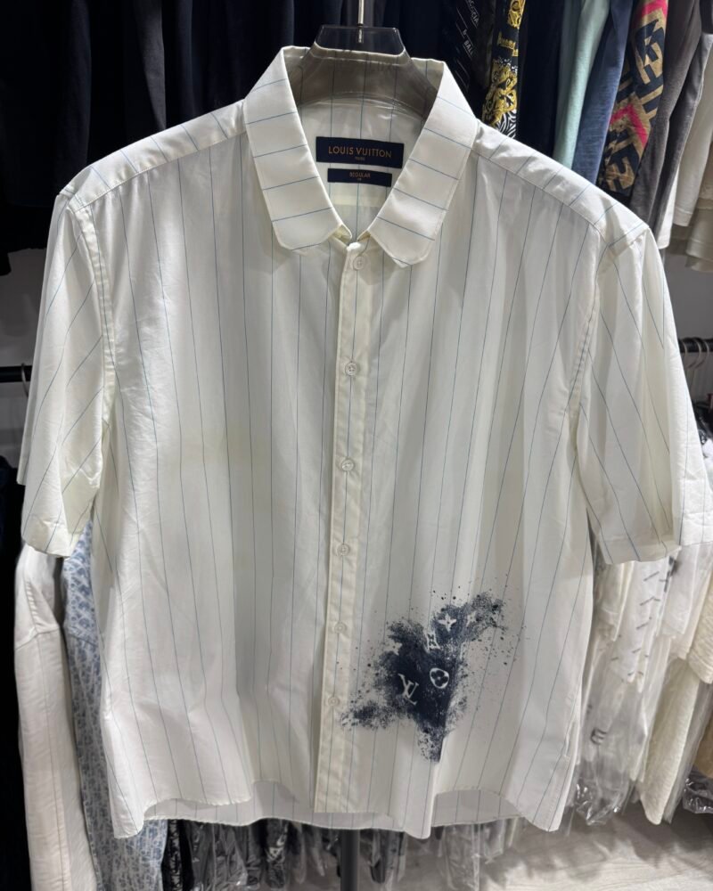 LV Shirt Checkered Spray Ink Splash Logo