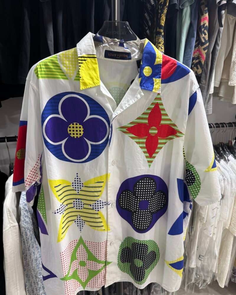 LV Shirt White Multicolour Big Logo Monogram Short Sleeve