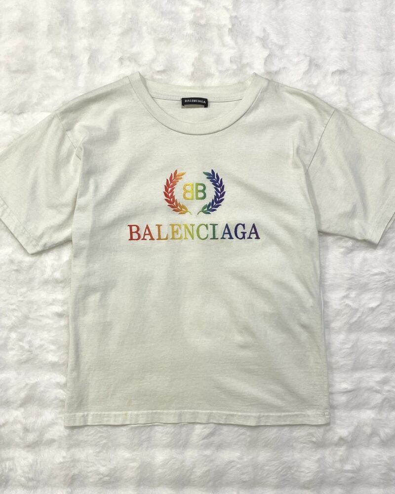 Balenciaga Rainbow Embroided White Tee