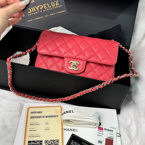 Chanel Dark Pink Mini Rectangular Flap Caviar Bag 3B073