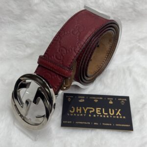 Gucci Red Belt Guccissima Small Logo with Interlock SHW