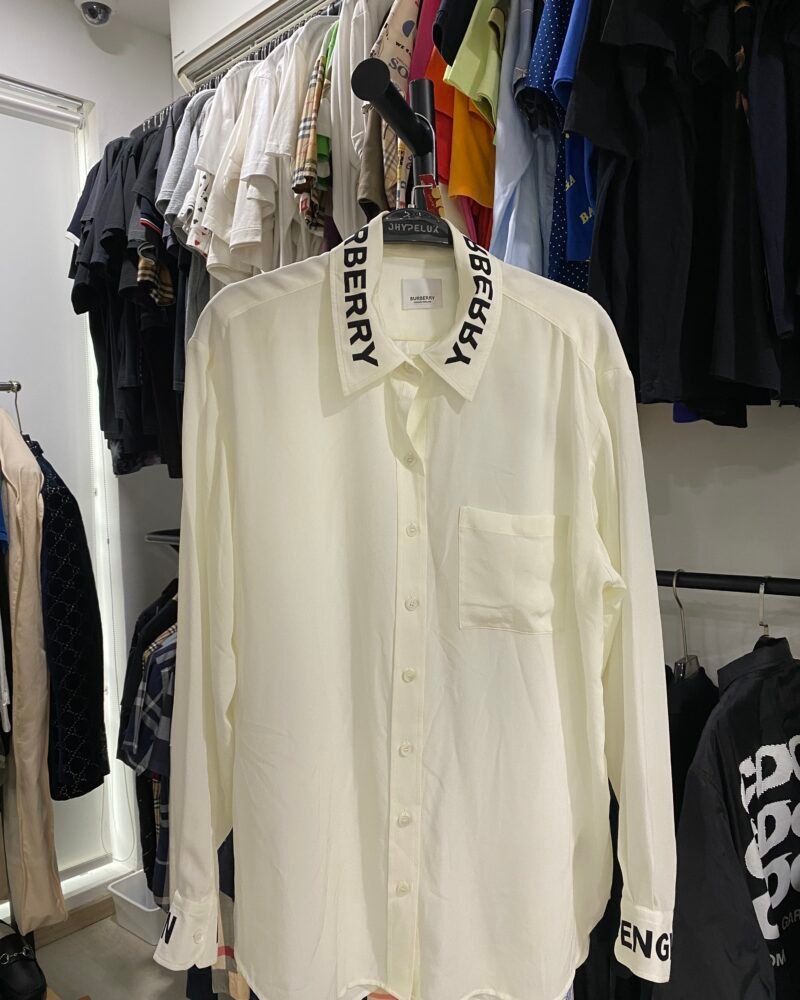 Burberry Shirt Cream Button Silk Shirt with collar spellout  Logo