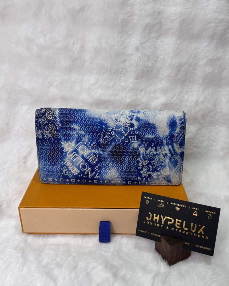 LV Monogram Bandana Brazza Bifold Long Wallet in Blue leather