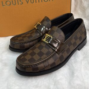 LV Brown Damier Loafer with GHW Logo