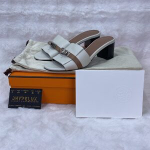 Hermes White/Brown Gigi 50 Sandals