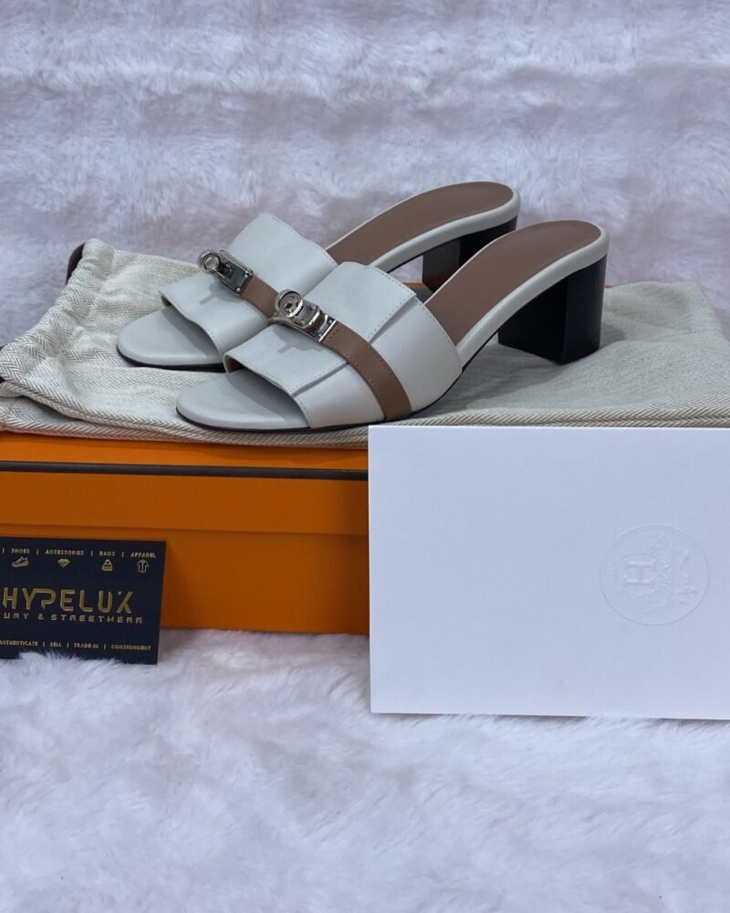 Hermes White/Brown Gigi 50 Sandals