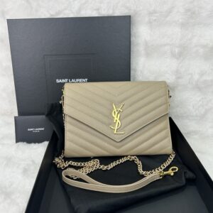 YSL Saint Laurent Beige Cassandre Flap Pouch