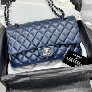 Chanel Navy Classic Flap Medium Lambskin Bag