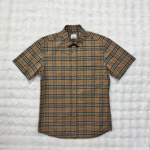 Burberry Shirt Beige Checkered Collar Short Sleeve