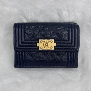 Chanel Wallet Boy Trifold Caviar Navy