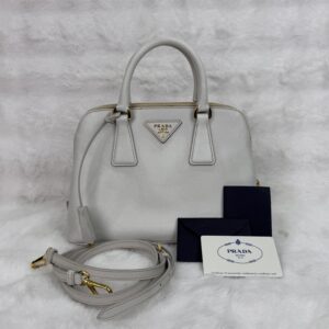 Prada Promenade Small Saffiano Leather Bag in Chalk White