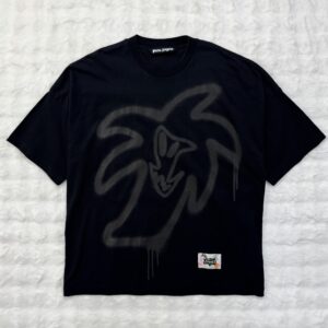Palm Angels Graffiti-Print tonal spray palm tree Black Tee
