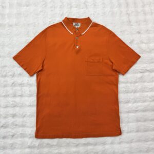 Hermes H Embroidered Buttoned Polo in Orange cotton pique