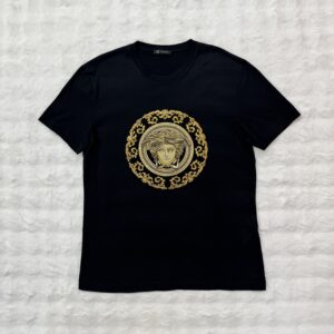 Versace Medusa Head Black Cotton Tee with Gold-tone crystal