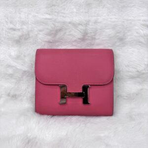 Hermes Constance Slim Compact Wallet Pink PHW