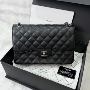 Chanel Black Caviar Jumbo Classic Flap Bag SHW