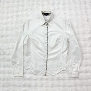 Burberry white shirt with iconic check trim on collar and button placket