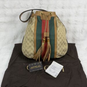 Gucci Rania Canvas Web Bucket Bag