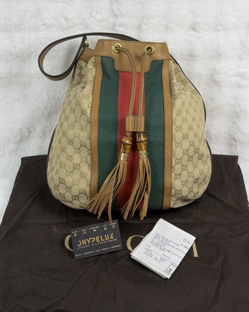 Gucci Rania Canvas Web Bucket Bag