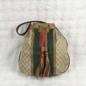 Gucci Rania Canvas Web Bucket Bag