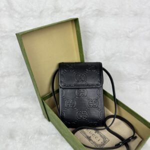 Gucci GG Embossed Calfskin Mini Bag in Black Perforated Leather