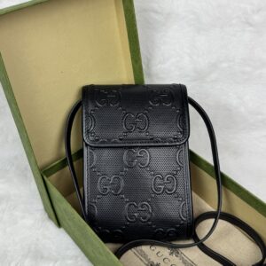 Gucci GG Embossed Calfskin Mini Bag in Black Perforated Leather