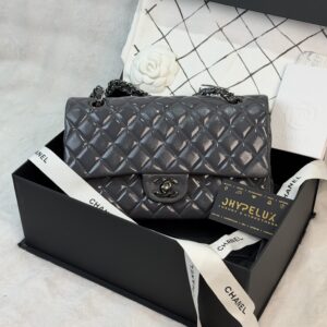 Chanel Bag Patent Grey Double Flap Medium