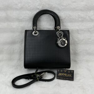 Christian Dior Lady Dior Microcannage Black Glazed Calfskin SHW