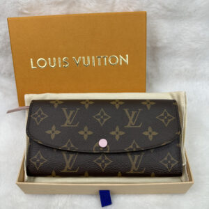 LV Brown Monogram Emilie Long Wallet with pink interior (RFID)