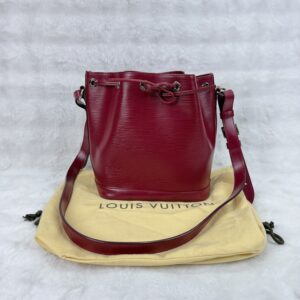LV Fuchsia Red Epileather Petit Noe Bucket Bag