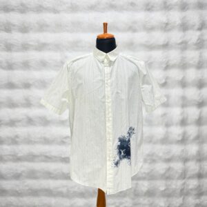 LV White Checkered Spray Ink Splash Logo Shirt