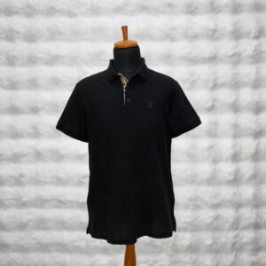 Burberry Black Cotton Pique Polo with middle checkered and Tb logo