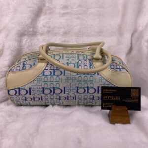 Burberry Blue Label Boston bag with white canvas body printed & alphabetical logo