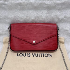 LV Felicie Pochette Red Epileather bag with silver chain WOC