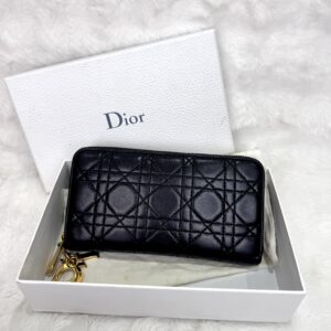 Dior Voyageur Black Cannage Lambskin Long Wallet with GHW