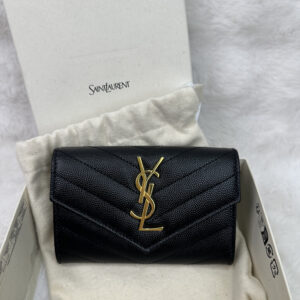 YSL Black Cassandre Matelasse Matelasse Small Envelope Wallet GHW