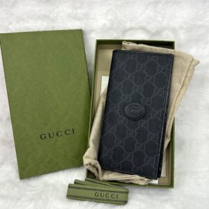Gucci Black Long Vertical Bifold Wallet Monogram