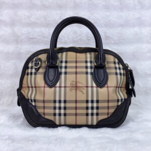Burberry Haymarket check canvas bowling bag chocolate trim