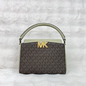 Michael Kors Karlie Small Studded Logo Crossbody Bag in Green with brown logo
