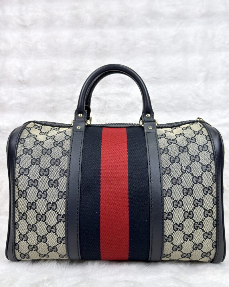 Gucci Vintage Web GG Boston Bag with Navy Web Stripe
