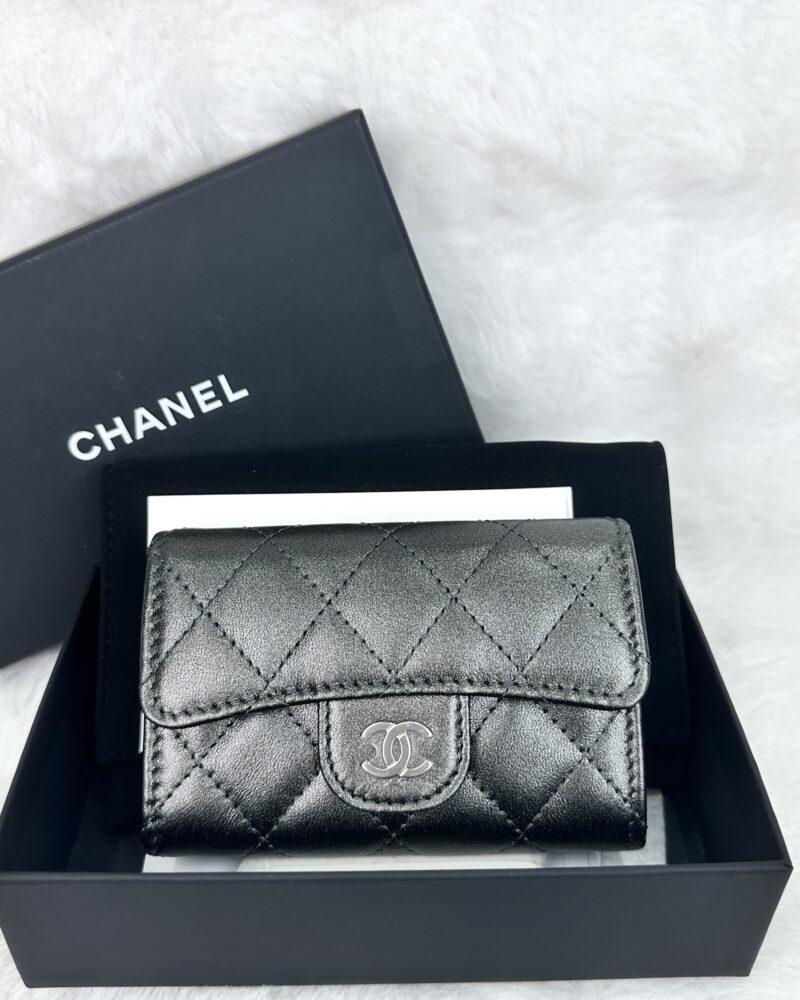 Chanel Metallic Grey Lambskin Card Case (Microchip)
